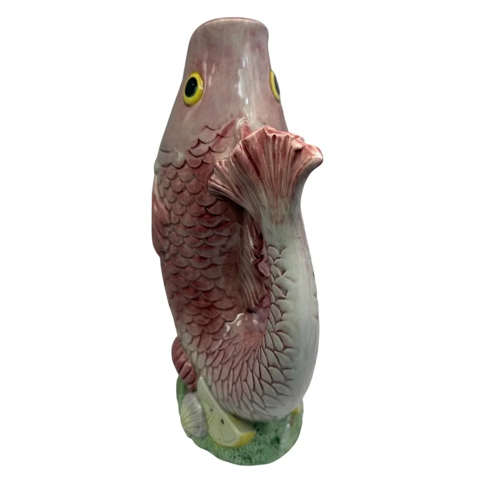 Vintage Fitz & Floyd Pink Fish‎ Pitcher Ceramic Seafood Nautical Large 10